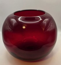Vintage Blenko 3615L Ruby/Tangerine Large Rose Bowl Vase OLD 8"