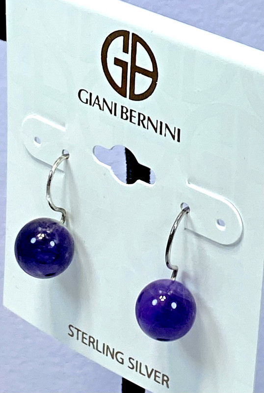 Giani Bernini Sterling Silver Amethyst Bead Drop Earrings NWT Gift Box