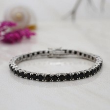 8CT Round Cut Black Diamond Wedding Tennis Bracelet 14K White Gold Finish 7" In