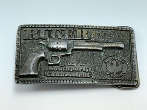 Vintage Ruger Southport Connecticut Revolver Gun Firearms Brass Belt Buckle