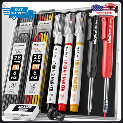 Nicpro Carpenter Pencil Set with Deep Hole Markers and Refills