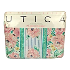Vintage Utica Field of Flowers King Fitted Sheet No Iron Percale New Sealed NOS