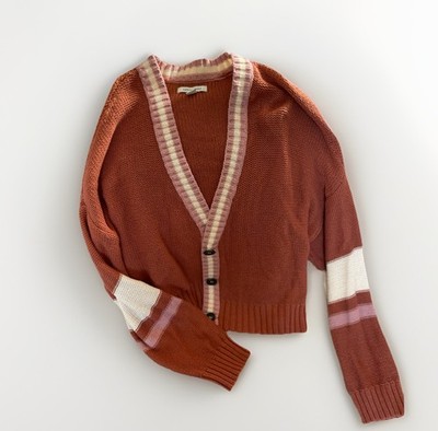 American Eagle Knitted Striped Cropped Cardigan In Rust Pink Women s XL