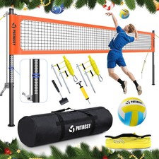 Professional Portable Volleyball Net Set with Heavy Duty Poles Ball Pump Outdoor