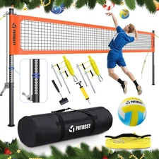Professional Portable Volleyball Net Set with Heavy Duty Poles Ball Pump Outdoor