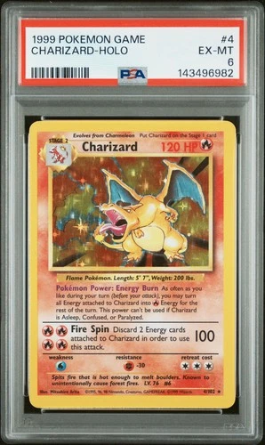 1999 POKEMON BASE SET UNLIMITED #4 CHARIZARD-HOLO PSA 6