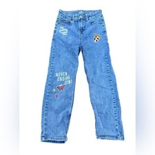 Girls 8 High Rise Mini Mom Jeans Pizza Butterfly Graphic Wide Leg Adjustable
