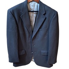 Oscar De La Renta Mens Blazer 42R Black Wool Blend Three-Button Formal Workwear