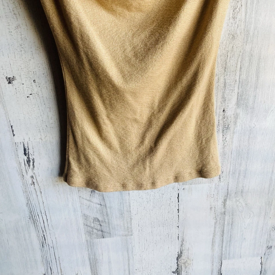 NUEVO SIN ETIQUETAS $68 Michael Stars Cuello Capucha Brillo Camiseta Tejida Blusa Dorada Talla Única Foto 3 de 4