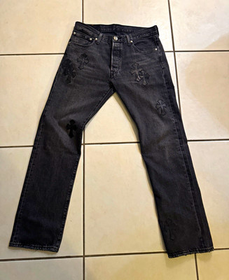 Chrome Hearts Men s Black Straight Denim Jeans Cross Patch Logo 5-Pocket