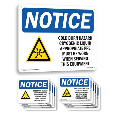 Cold Burn Hazard Cryogenic Liquid OSHA Notice Sign Metal, Decal - 5 or 10 Pack