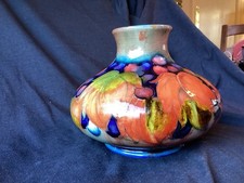 Leaf Berry Moorcroft Vase Signed Onion Squat Vase 1920s 5.5” Tall 