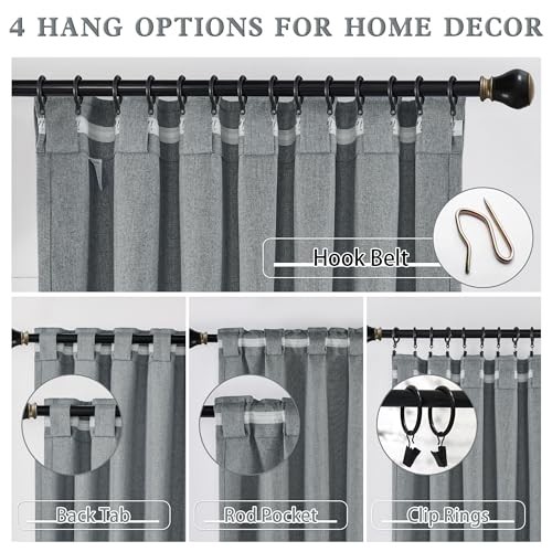  Curtains 96 Inch Length - Back Tab Pocket 84"W x 96"L (Pack of 2) Dark Grey