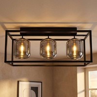 Deckenleuchte Deckenlampe Wohnzimmerleuchte Retro Rauchglas 3 Flammig L 77 Cm