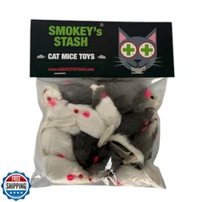 Smokey's Stash Rabbit Fur Mouse Cat Toy 12 per Pack White and Gray Fuzzy Toys