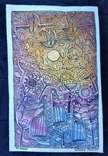 Disegno ad acquerello e inchiostro artistico vintage XX secolo " Al tramonto" William Black