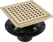 NIB 4" Brushed Gold Square Shower Floor Drain Kit With Flange