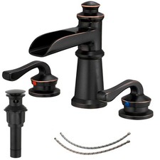 BATHLAVISH Oil Rubbed Bronze Bathroom Faucet 3 Hole 2-Handle Widespread Waterfal
