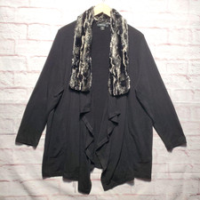 Karen Kane Cardigan Womens 2X Black Faux Fur Collar Open Front Sweater Lux Style
