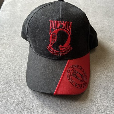 POW MIA Hat Mens One Size Black Strapback Baseball Cap Veteran Two Tone