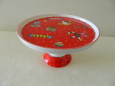 MAXWELL & WILLIAMS Footed Cake Stand Display Donna Sharam WONDERLAND Red White