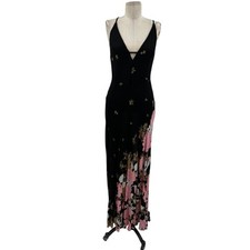 Free People Get To You Printed Maxi Slip Dress Black Floral Print Size Small