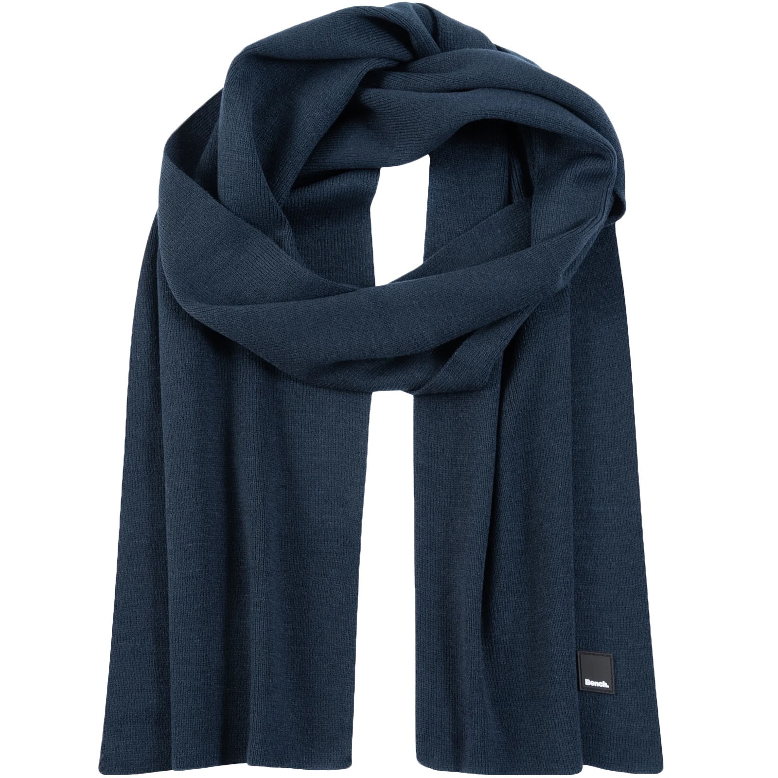 Bench Mens Galatic Outdoor Warm Winter Knitted Rubber Logo Scarf - Navy