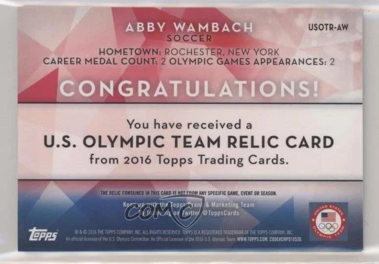 2016 US Olympic & Paralympic Team and Hopefuls Relics Bronze /75 Abby Wambach - Image 2 of 2