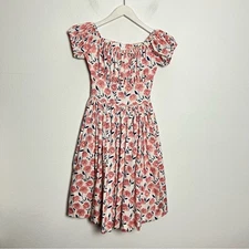 Hearts & Found Loretta Off Shoulder Fit & Flare Retro Dress Pink Floral XS NWT