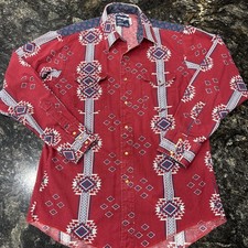 Vintage WRANGLER Pearl Snap Cowboy Cut Shirt Mens Sz 16 -34 X-Long Tails Aztec