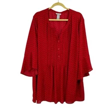 Catherines Red Top 4X Flare Sleeve Career Pullover Blouse 