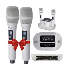 Pyle Karaoke Microphone Set - Wireless Microphones with UHF 2x100 Channel Rec...