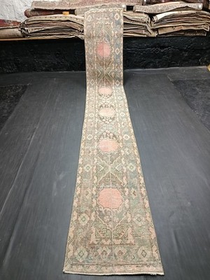 Green Red Geometric Handmade Runner, 1.9x12.2ft, Vintage Turkish Entryway Rug,
