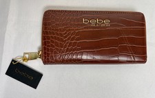 Bebe Womens Evelyn Croco Zip Around Cognac Wallet NEW /W TAGS Great Gift Idea