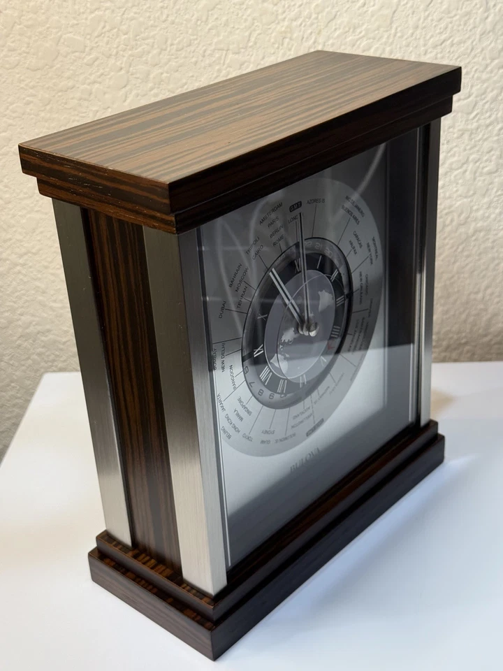 -BULOVA-B2258 Wyndmere World Times Airplane Table/Mantle Clock “Tested” NICE - Image 3 of 4