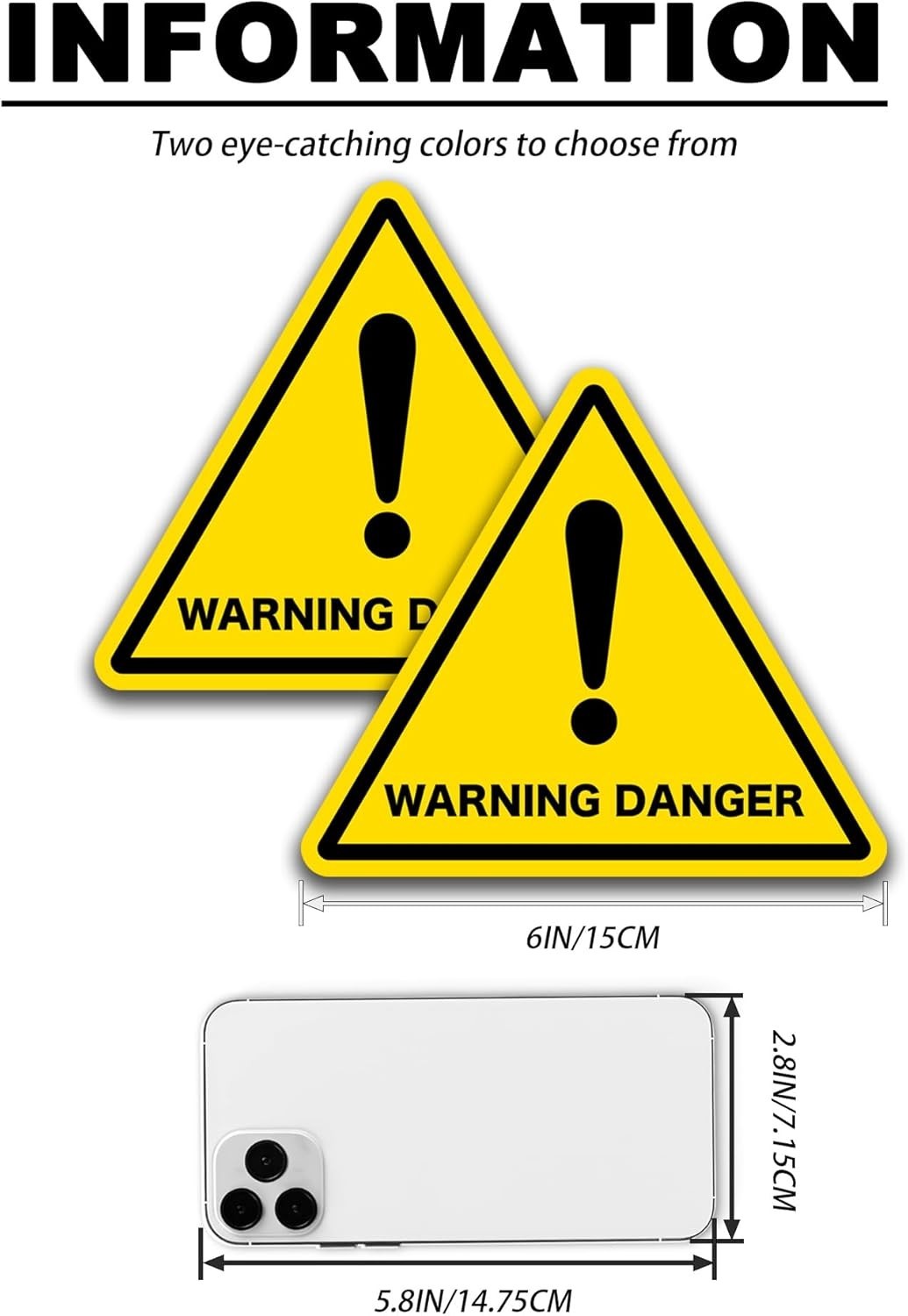2 Pack Yellow Triangle Safety Warning Signs Self Adhesive Waterproof UV Resis...