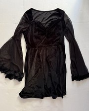 Black Cocktail Mini Dress Size Large Velvet Lace Goth Punk Long Bell Sleeve