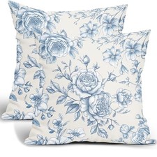 Baby Blue and White Floral Throw Pillow 18" x 18" Pack of 2 C Baby Blue