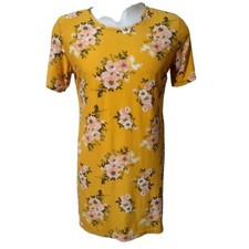 Bobbie Brooks Dress Women's Size XL Floral Yellow Short Sleeves Soft Knee Length