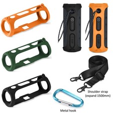 For FLIP ESSENTIAL 2 Bluetooth Speaker Silicone Cover Case w/ Shoulder Strap