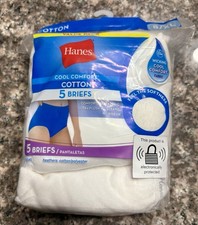 Hanes Women Cool Comfort White Cotton Briefs Sz 8/XL Panties 5 Pair