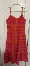 NWT J.Crew Pink Orange Eyelet Midi Dress Tiered Fringe Resort Wedding Guest Sz 6