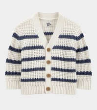 Oshkosh B gosh Baby Boy White Navy Striped Yarn Shawl Cardigan Size 6 M Cotton