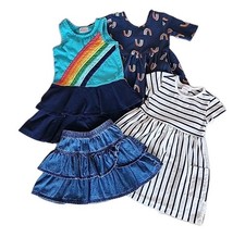 Hanna Andersson Lot Of 4 Dresses Skirt Girls 110 Size 5 Pockets Ruffles Rainbows
