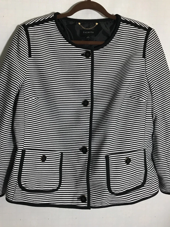 Chaqueta Mujer Talbots Blazer Negro Blanco Puntas Foto 4 de 4