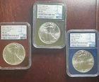 Set of 3 2021 NGC MS 70 Type-2 American Silver Eagle in Red, White, & Blue Core