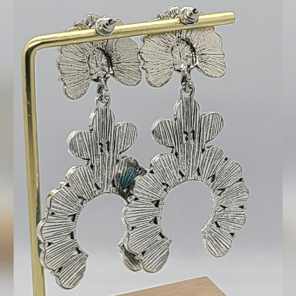 Navajo Squash Blossom Turquoise Bead Naja Earrings Boho Native American