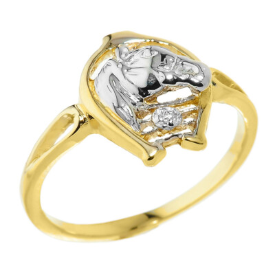 Goldring Hufeisen mit Pferdekopf Diamant