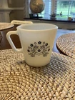 Vintage PYREX Milk Glass BLUE BLUEBERRY SUMMER Pattern Coffee Cup Mug Corning A7