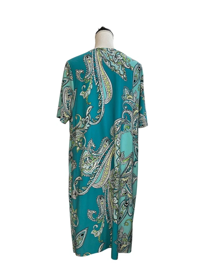 Vestido recto Chico's para mujer talla 3 verde azulado estampado cachemir cuello redondo manga corta Foto 2 de 3